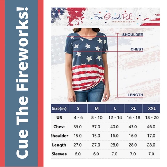 NWOT For G and PL American Flag Twist Knot Short Sleeve Top--XL - Picture 4 of 14